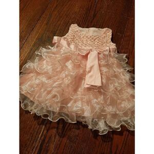6 Month  Pink Embellished Pearls Frilly Layered Formal Special Occasion Dress